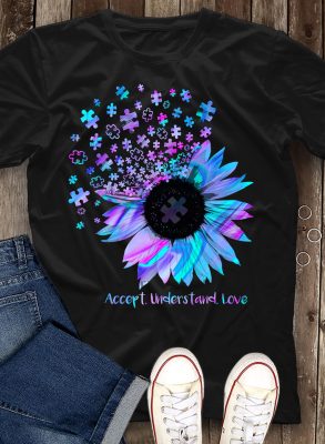 Sunflower Puzzle Piece Accept Understand Love Autism Awareness Unisex T-Shirt