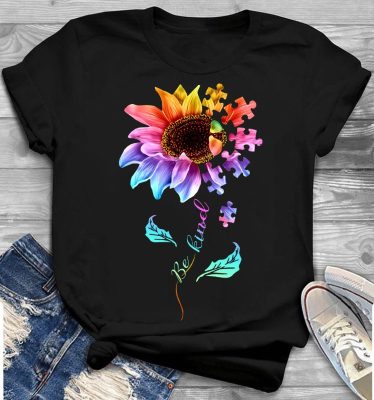 Sunflower Puzzle Piece Autism Awareness Be Kind Unisex T-Shirt