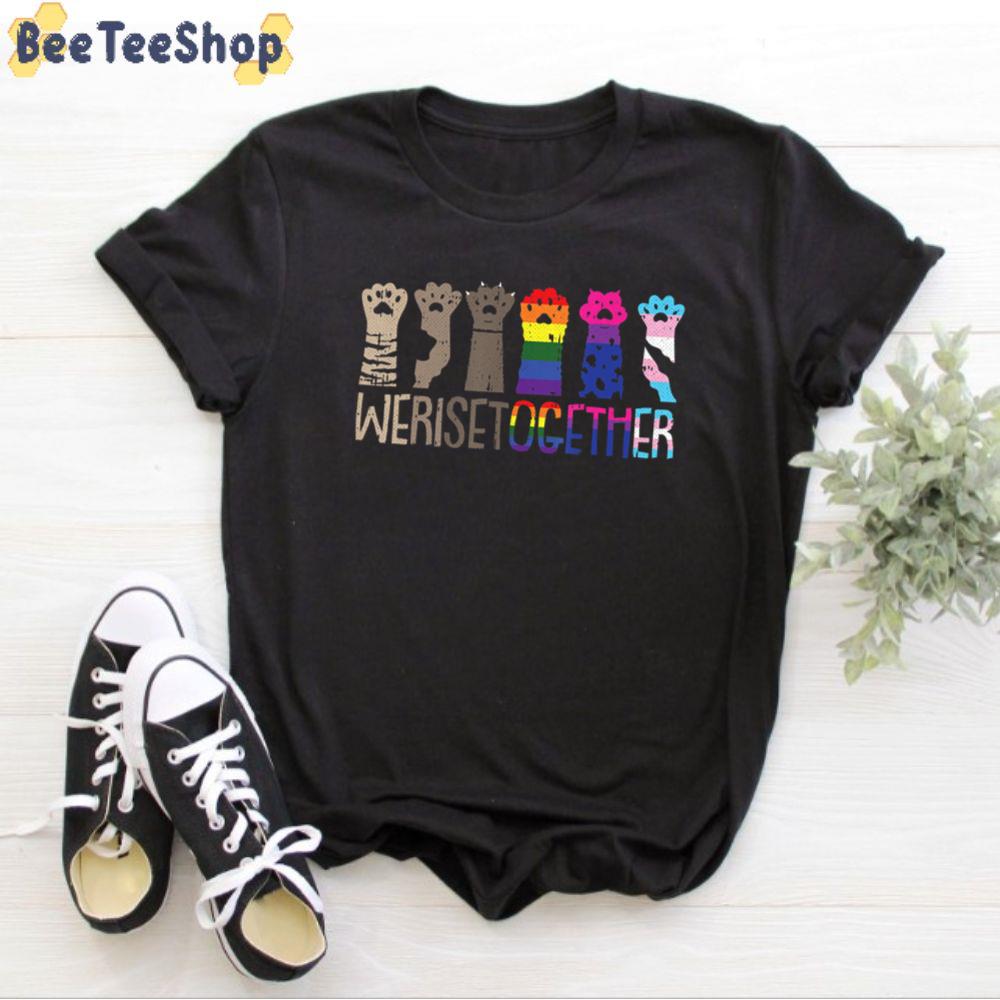 We Rise Together Gay Pride Cat Paw Unisex T-Shirt