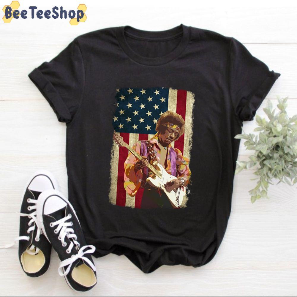 American Flag With Jimi Hendrix Unisex T-Shirt
