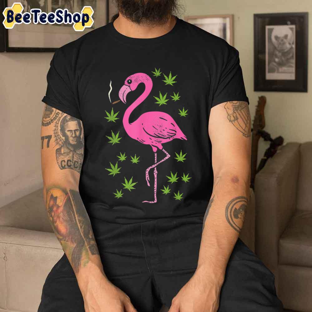 Flamingo Bird Smoking Weed Cannabis Blunt Unisex T-Shirt