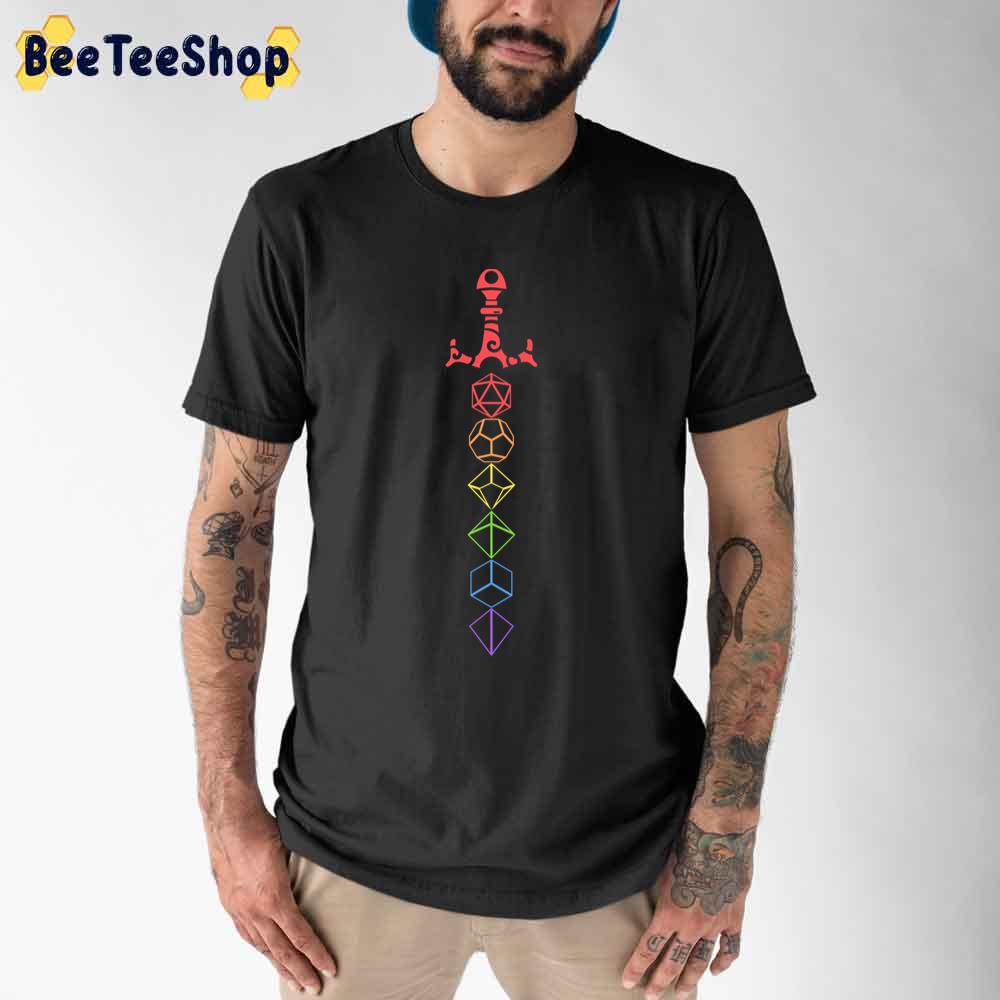 Rainbow Dice Sword Tabletop Rpg LGBT Unisex T-Shirt