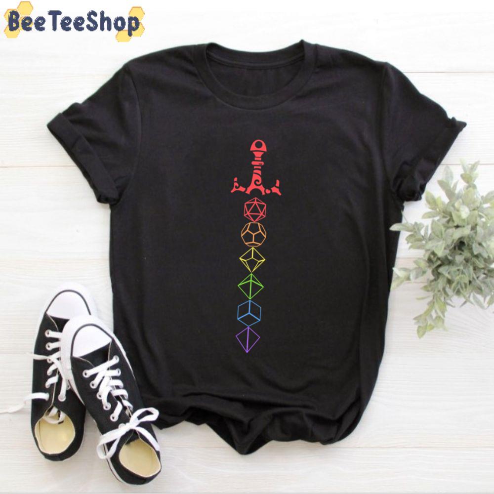 Rainbow Dice Sword Tabletop Rpg LGBT Unisex T-Shirt