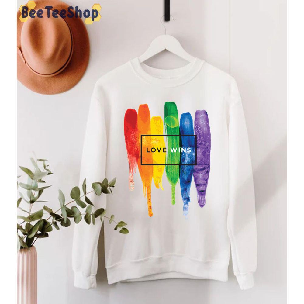 Watercolor Lgbt Love Wins Rainbow Paint Typographic Essential Unisex T-Shirt
