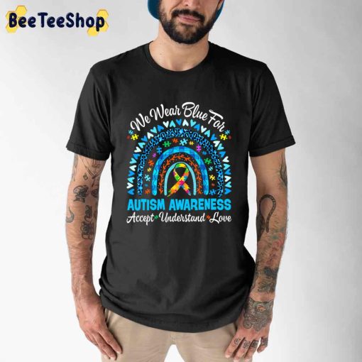 Cute Rainbow Be Kind We Wear Blue Autism Awareness Unisex T-Shirt