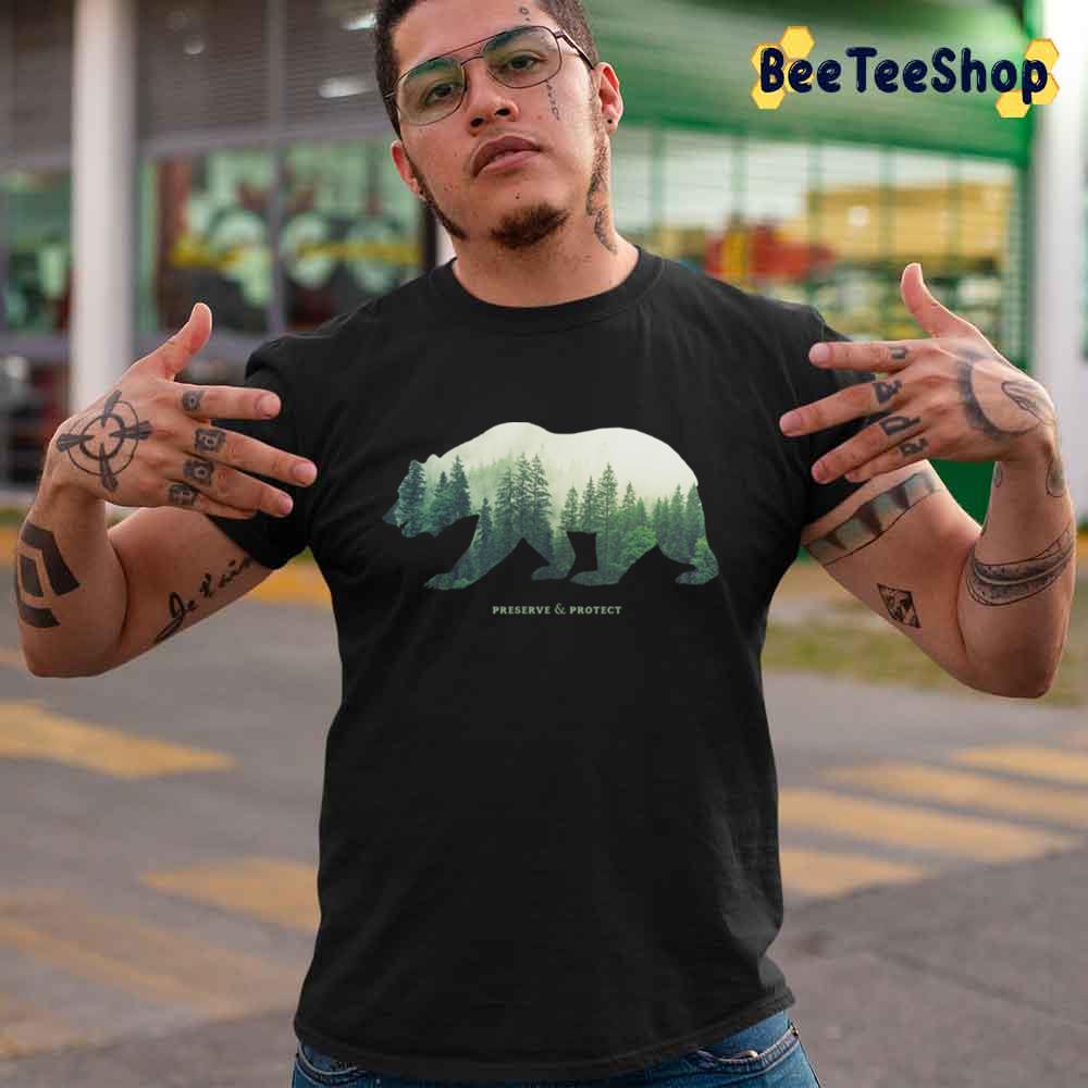 Preserve And Protect Nature Double Exposure Bear Silhouette Trees Forest Save The Environment Clim Unisex T-Shirt