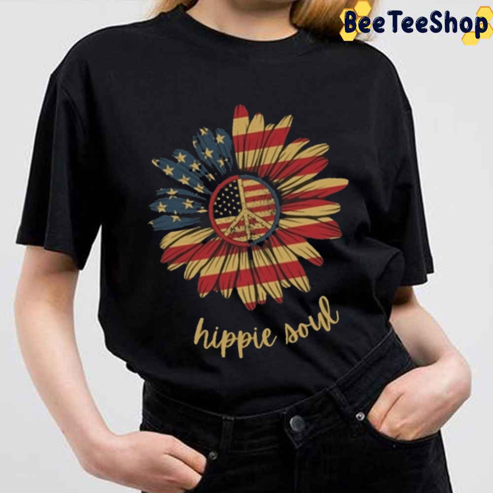 American Flag Sunflower Hippie Soul Unisex T-Shirt