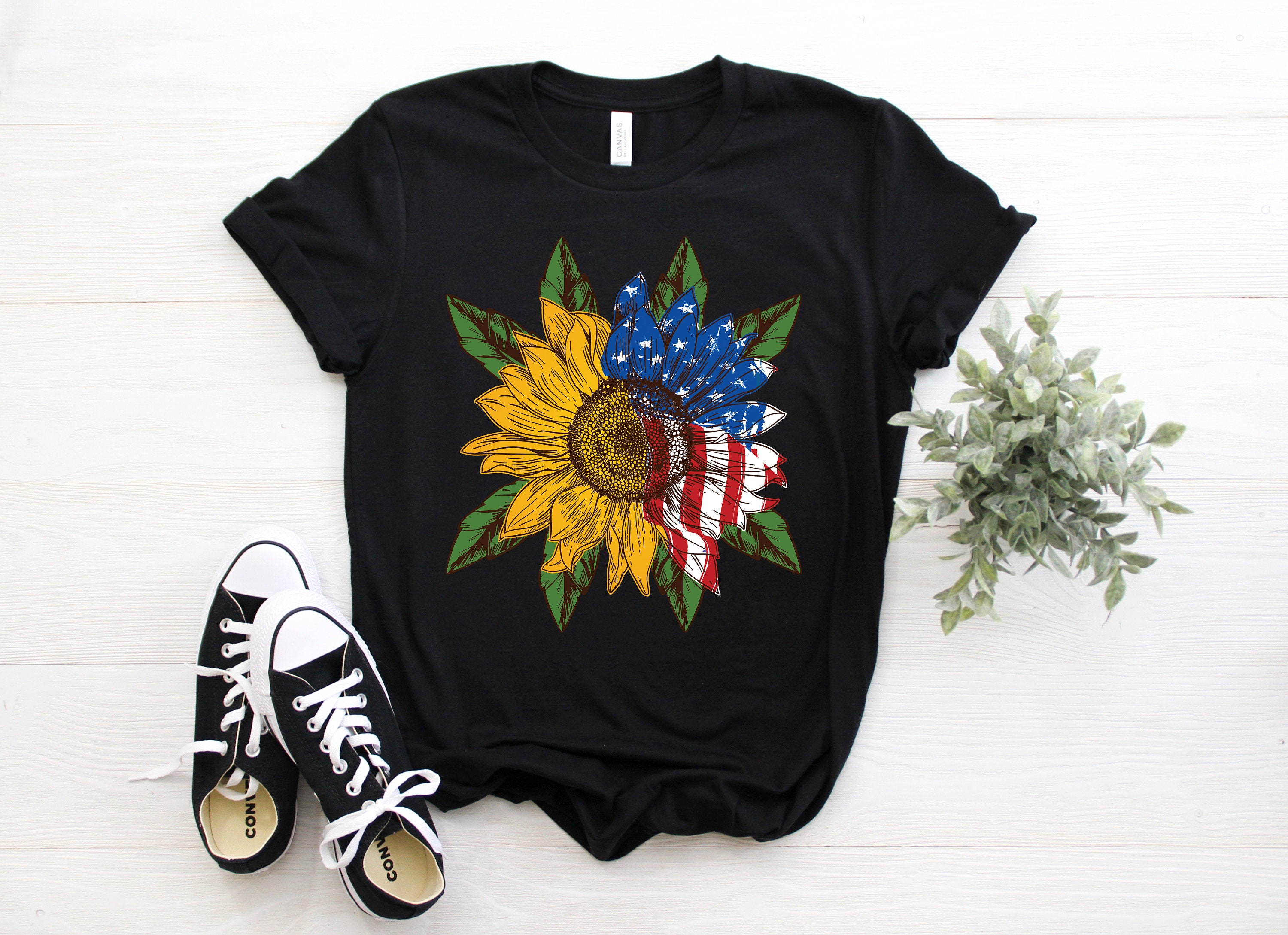 American Flag Sunflower Hippie Unisex T-Shirt