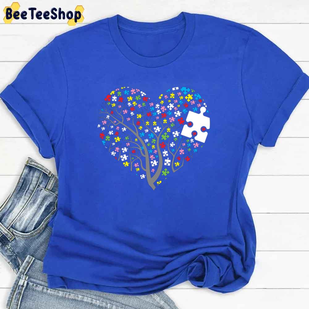 Autism Tree Hearts Long Sleeve Puzzle Autism Awareness Unisex T-Shirt