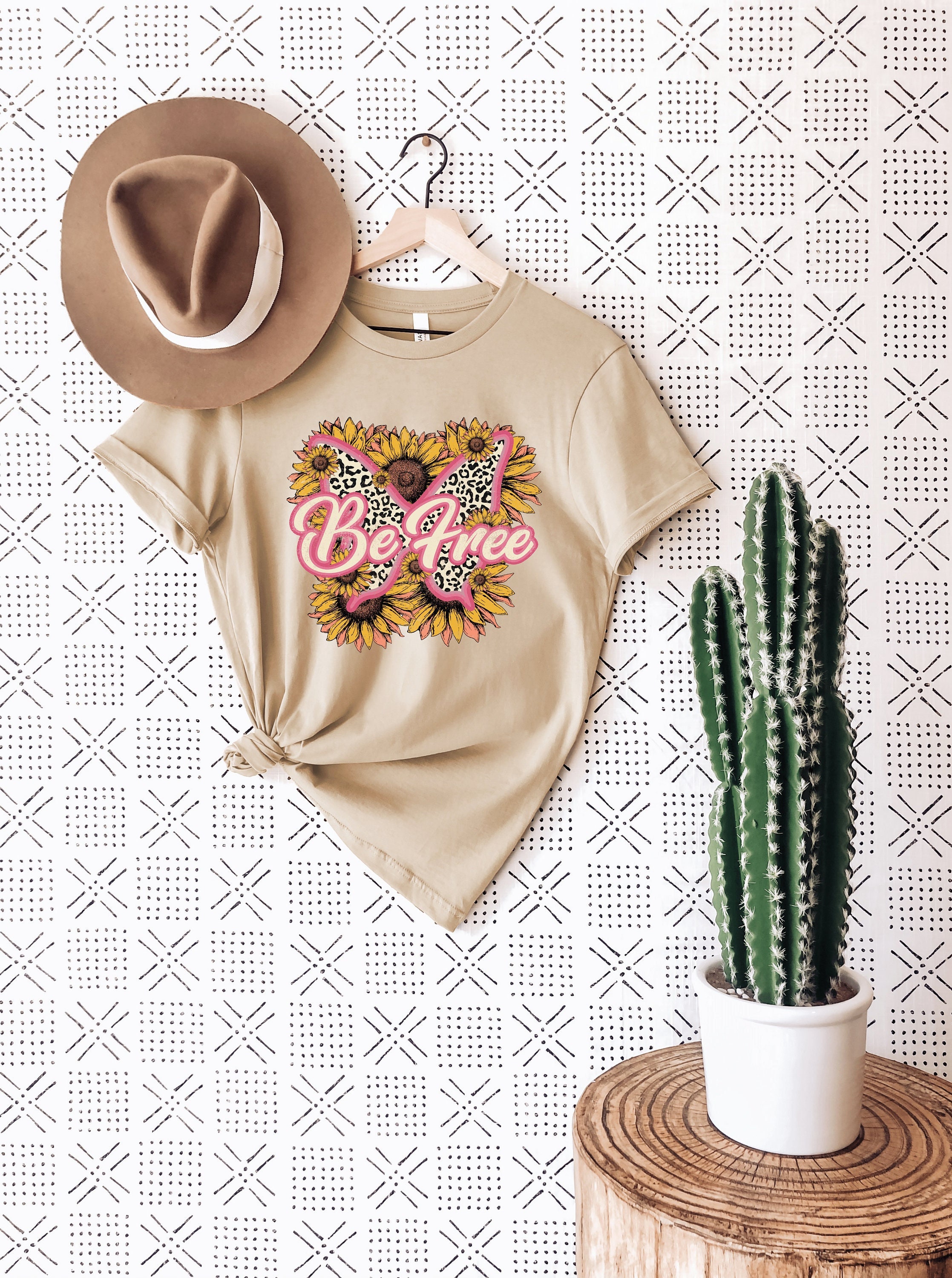 Be Free Boho Sunflower Butterfly Vintage Hippie Style Unisex T-Shirt