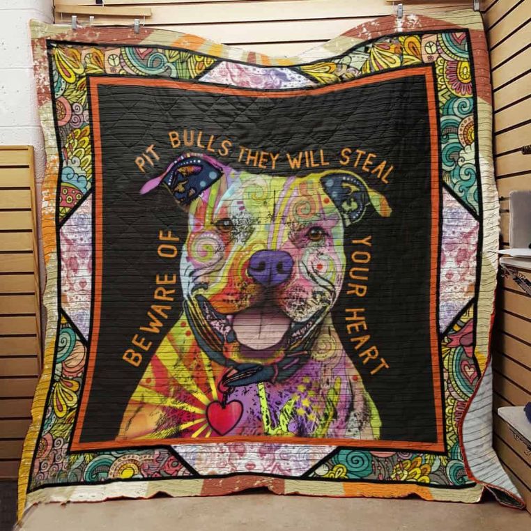 Beware Of Pitbull Quilt Blanket