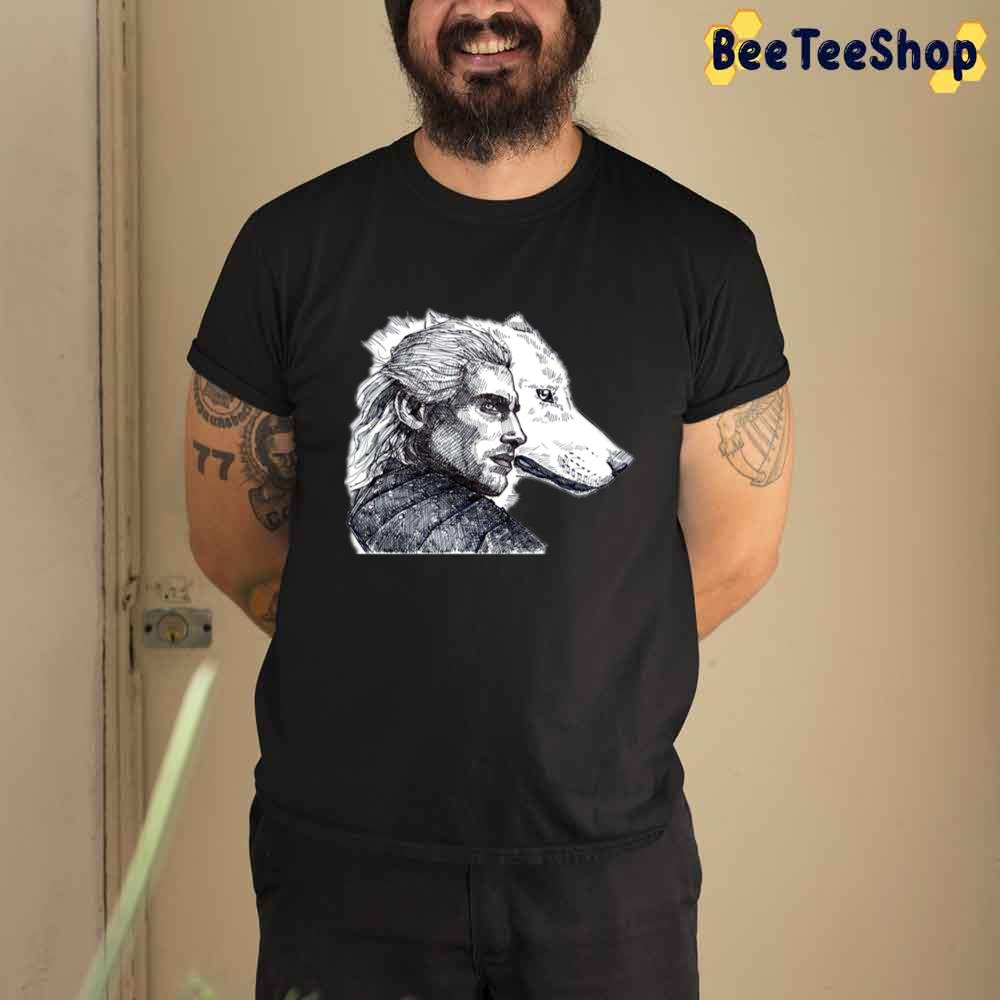 Black And White Style Wolf Geralt Of Rivia The Witcher Unisex T-Shirt ...