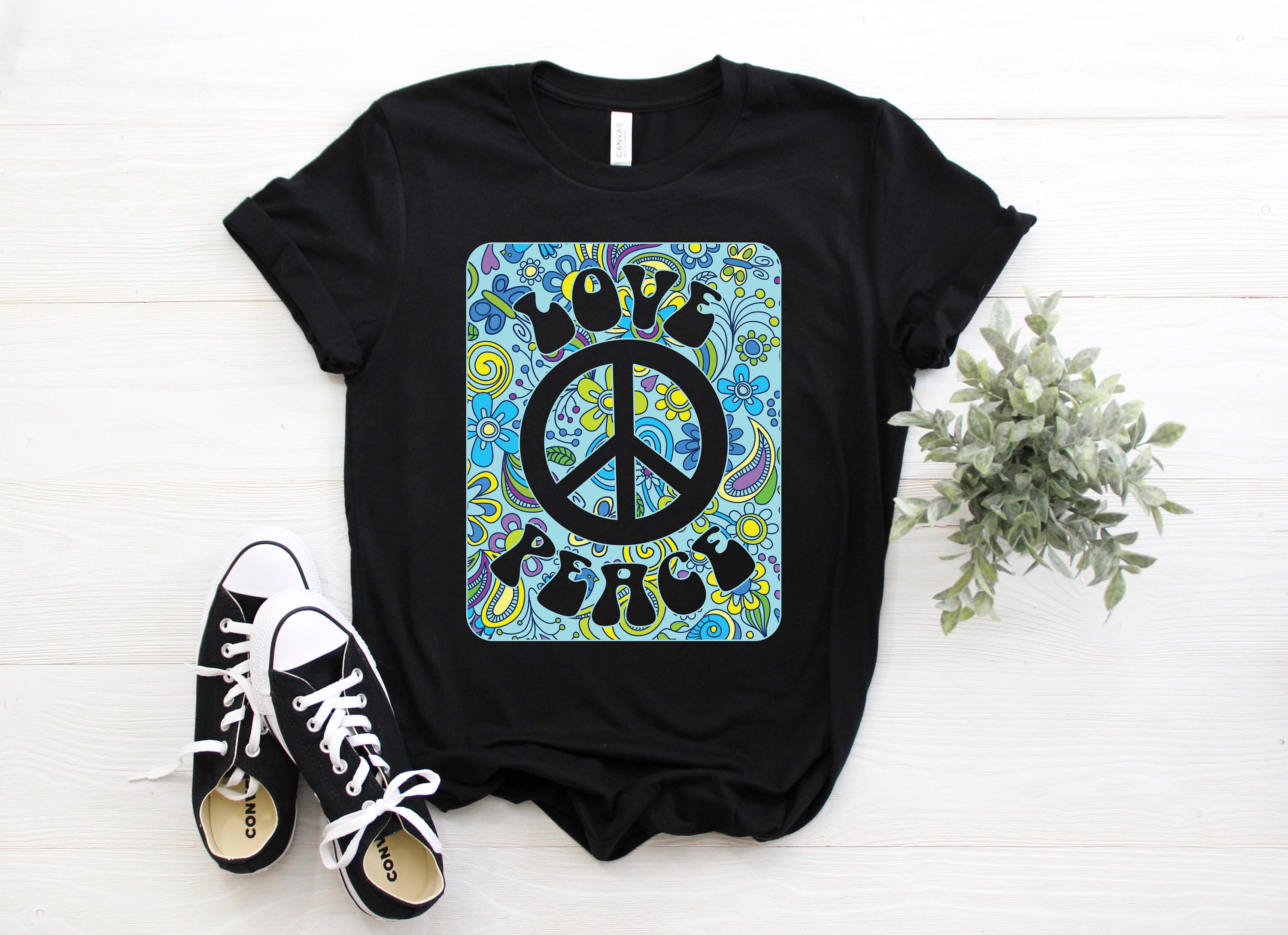 Blue Style Hippie Love Peace Unisex T-Shirt