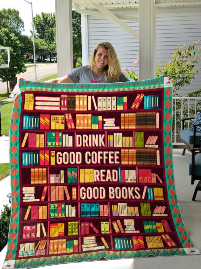 Book Bookshelves Drink Good Coffee Quilt Blanket