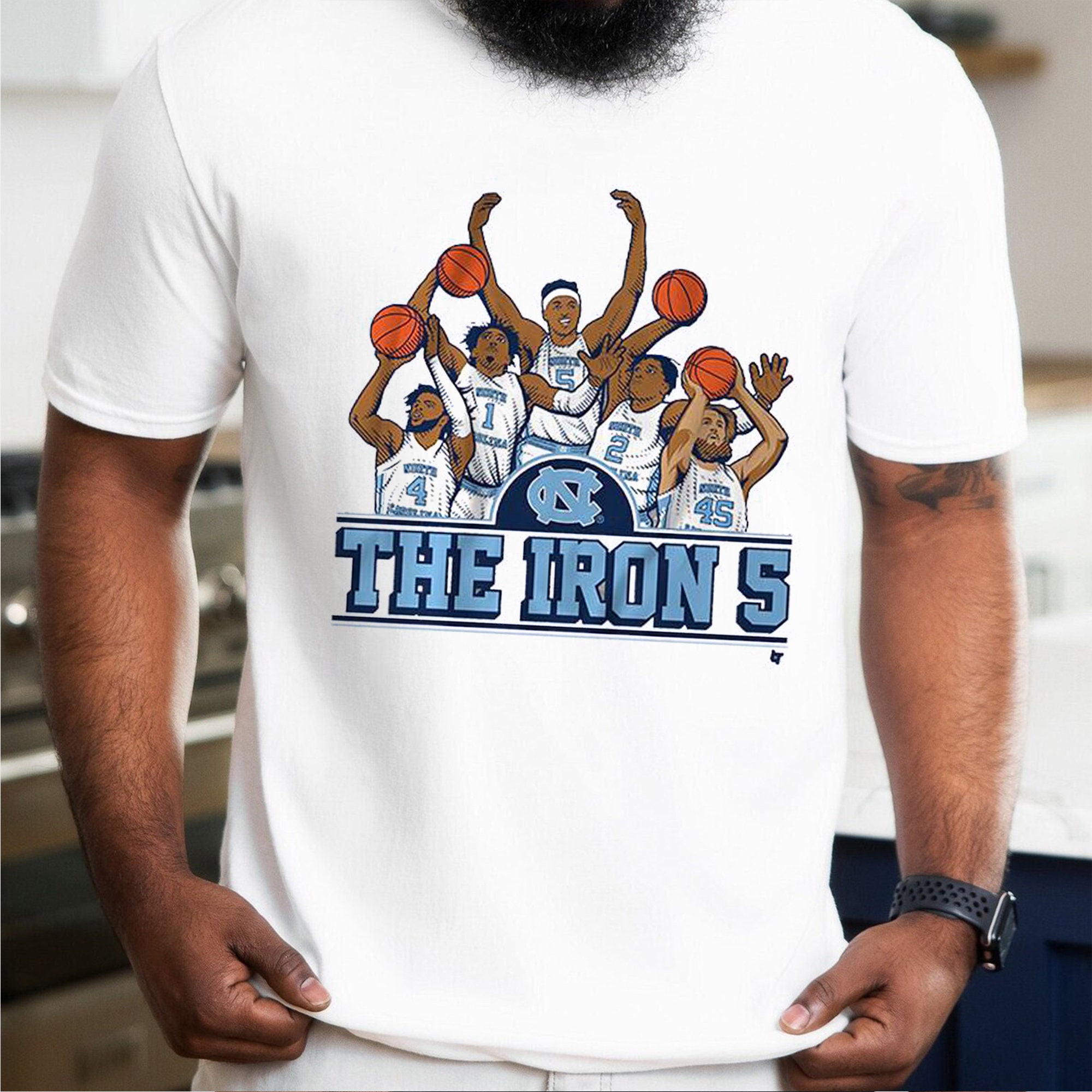 Cartoon Style The Iron 5 North Carolina Tar Heels Basketball Unisex T-Shirt