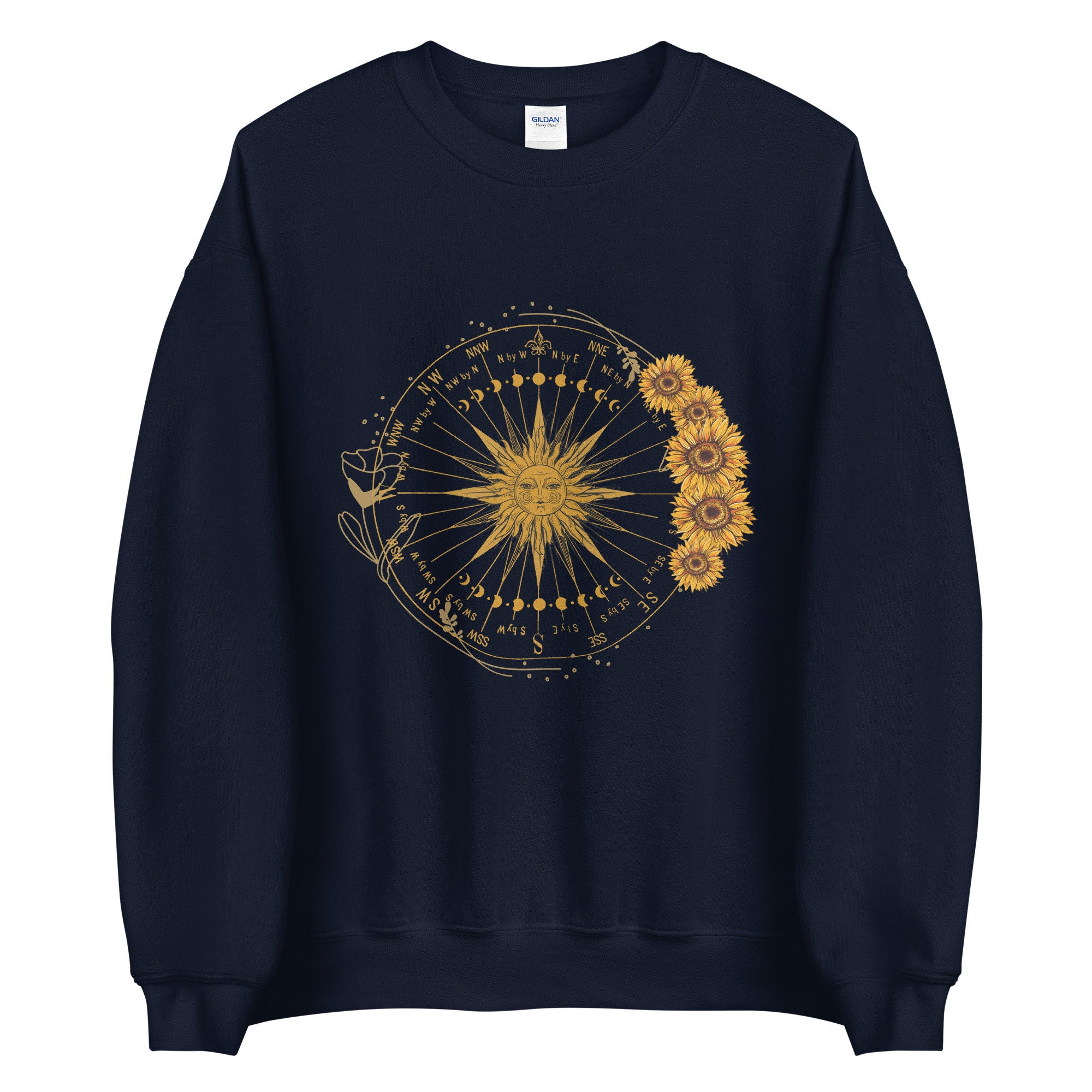 Celestial Sun Witchy Moon Phase Sunflower Hippie Unsiex T-Shirt ...