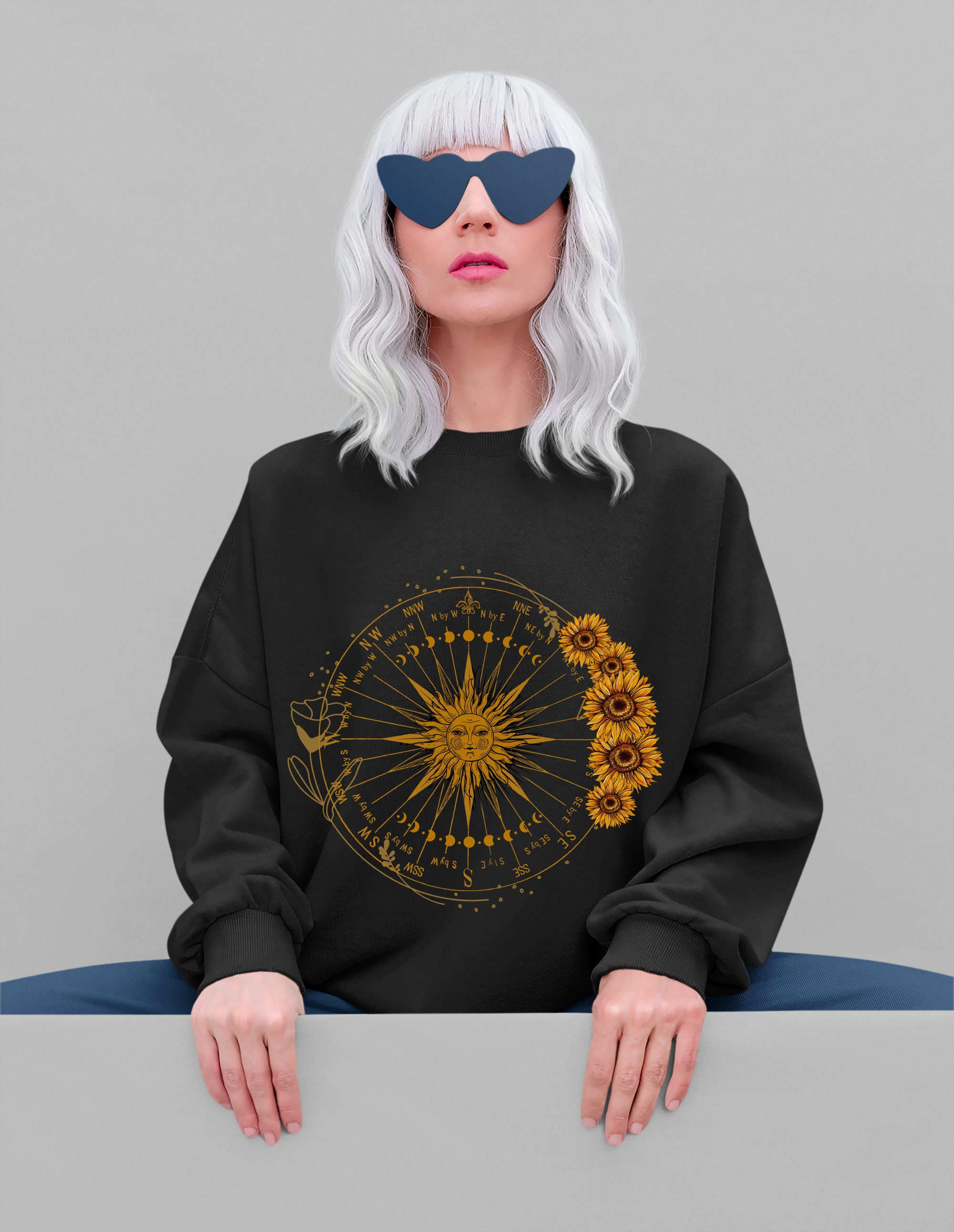 Celestial Sun Witchy Moon Phase Sunflower Hippie Unsiex T-Shirt