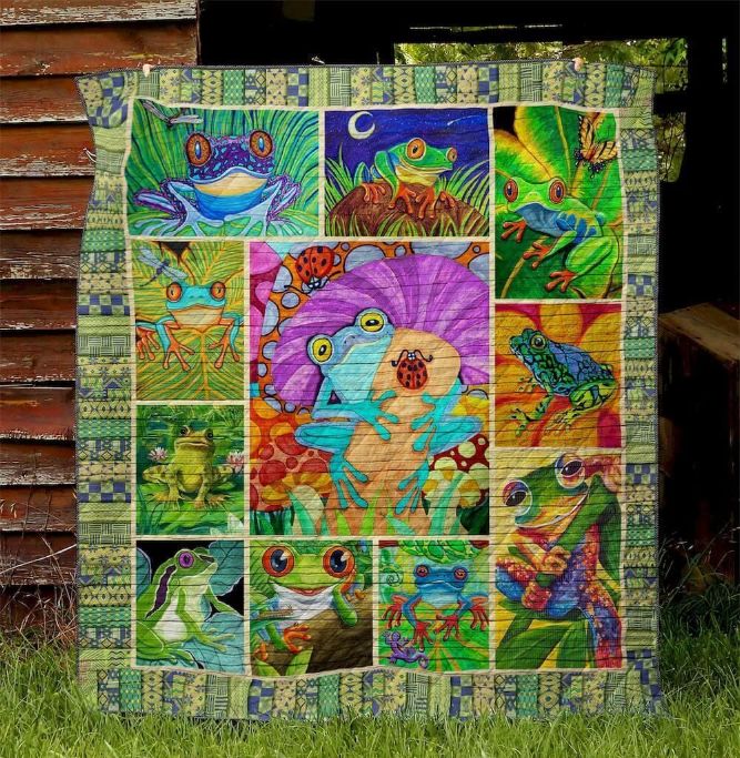 Colorful Frog Quilt Blanket