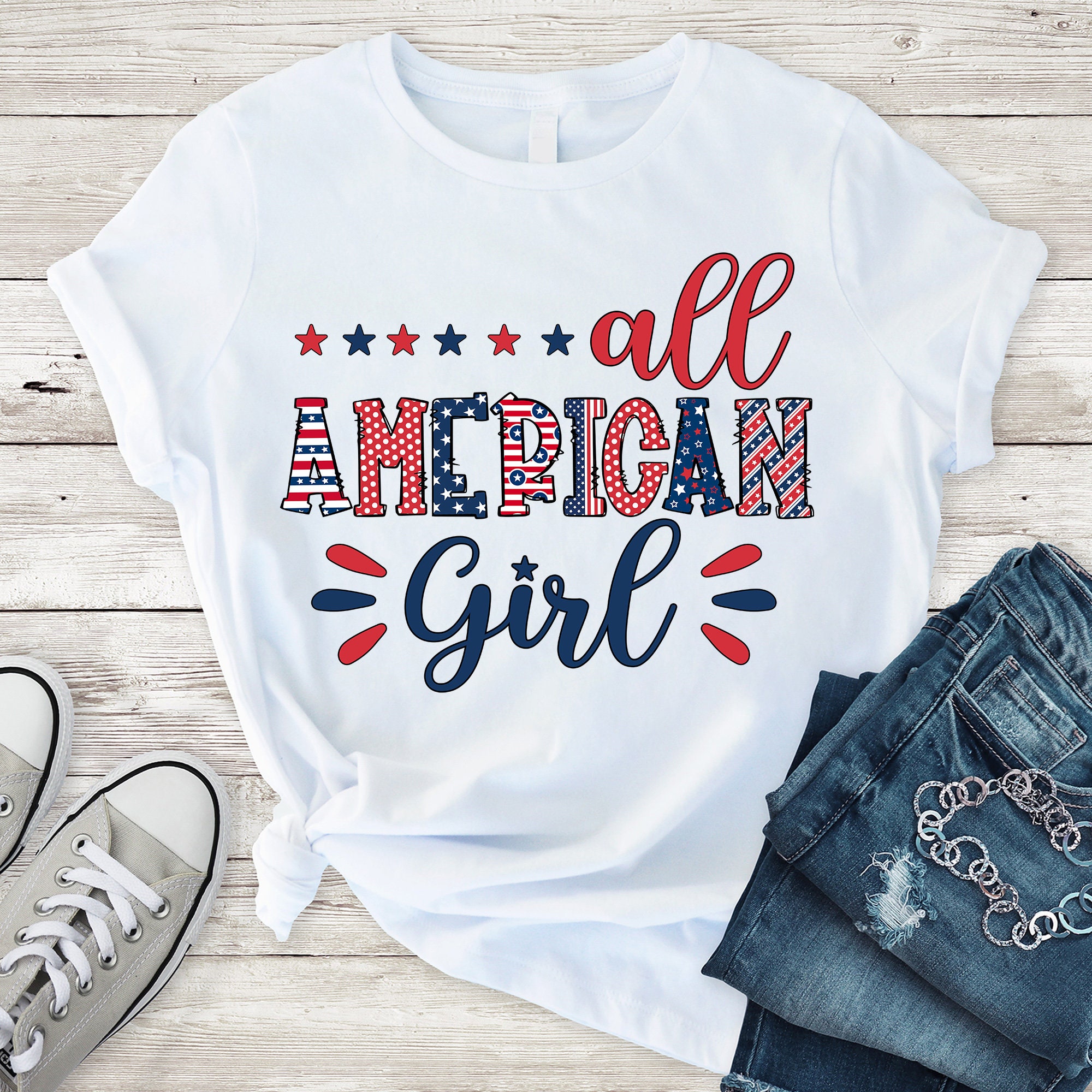 Cute American Flag All American Girl Memorial Day Unisex T-Shirt