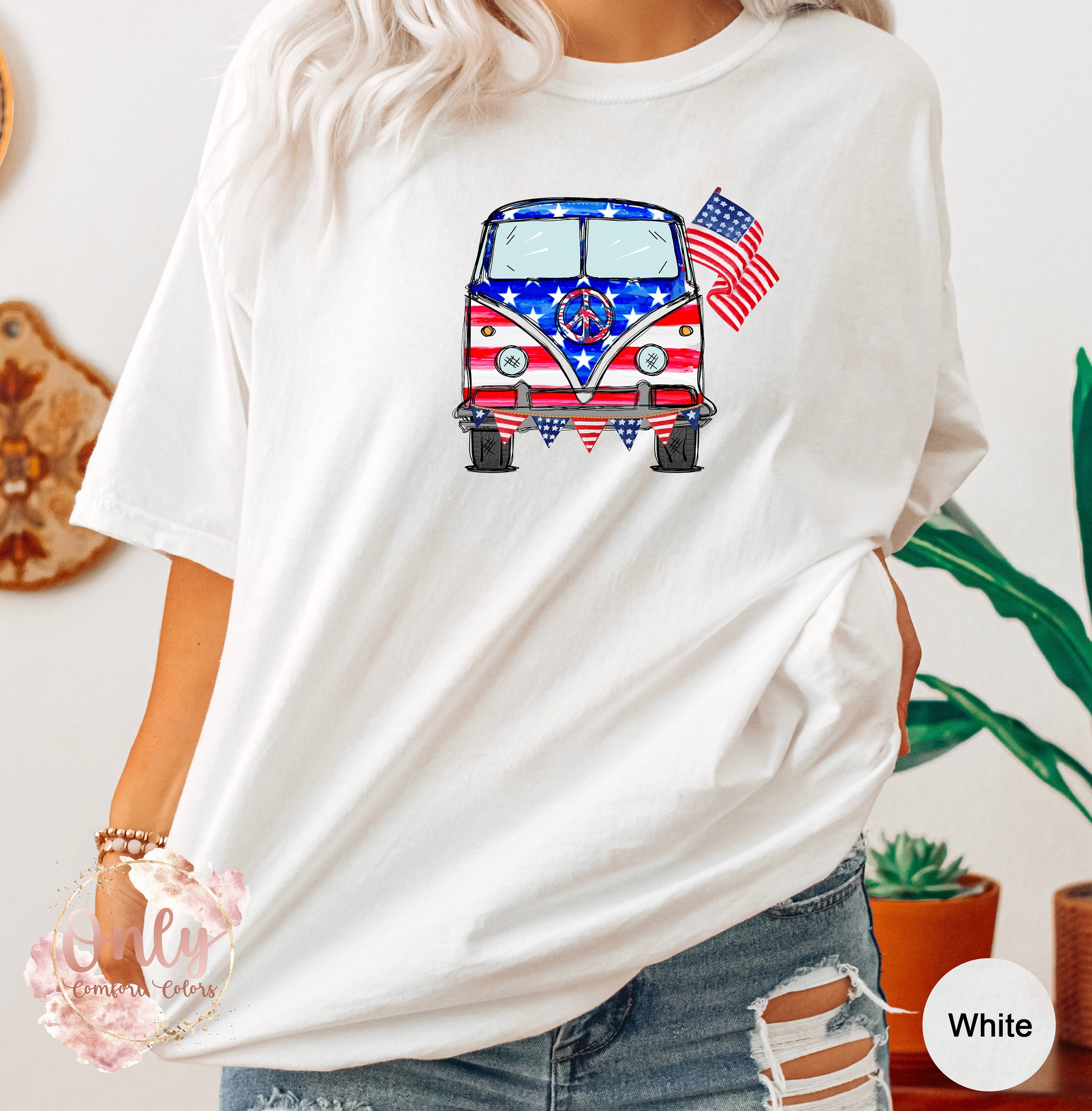 Cute American Hippie Van Flag Memorial Day Unisex T-Shirt