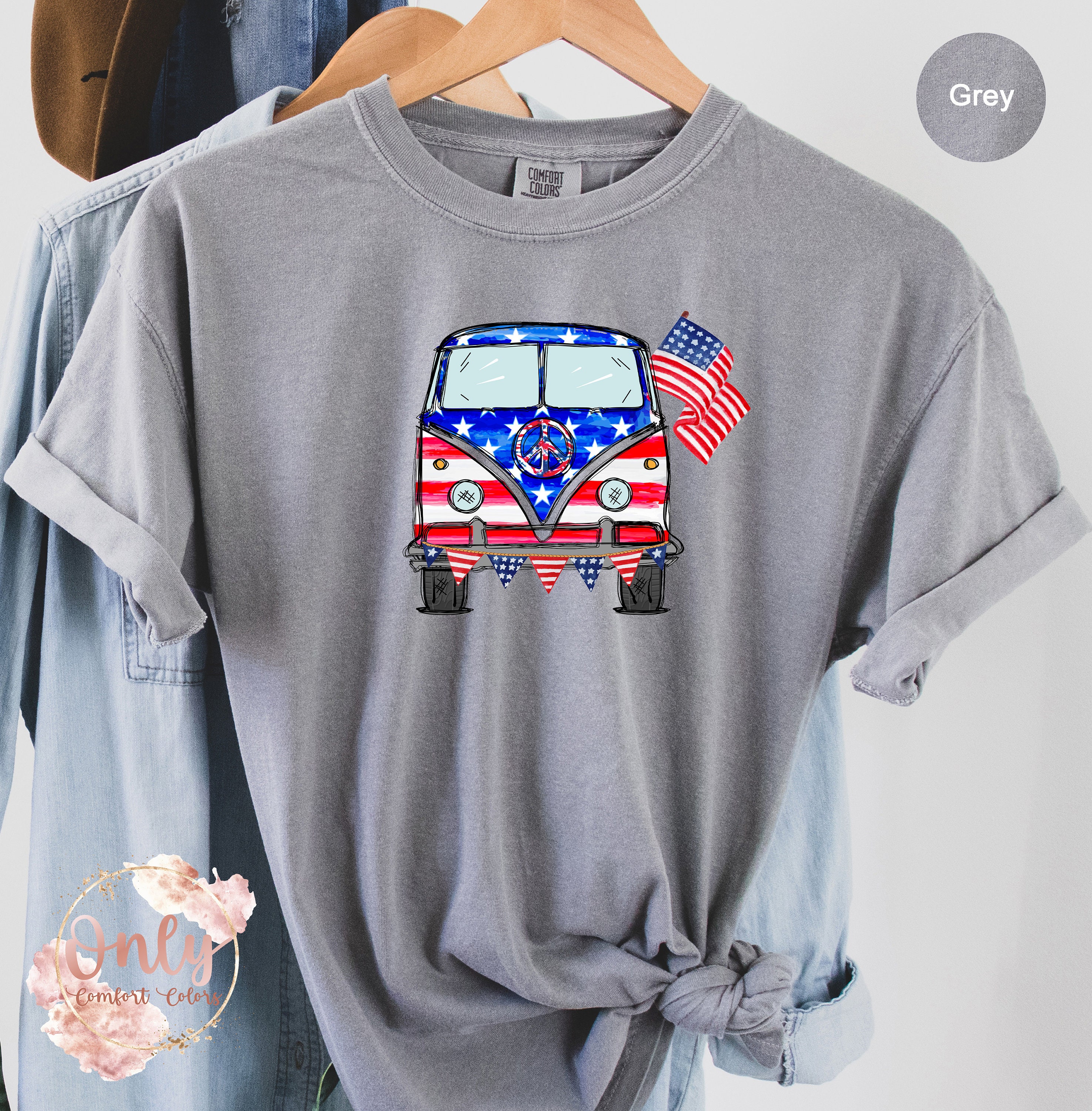 Cute American Hippie Van Flag Memorial Day Unisex T-Shirt