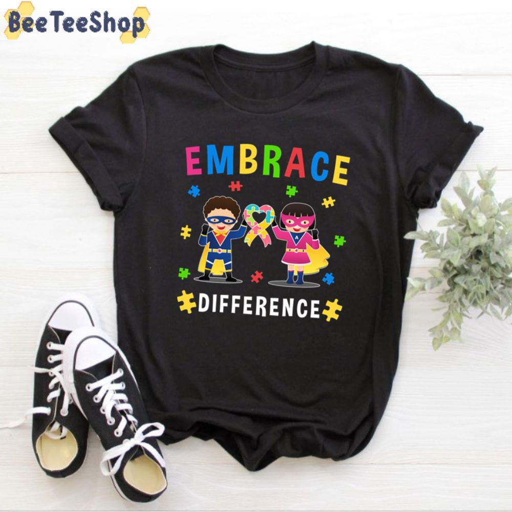 Cute Embrace Difference Ribbon Puzzle Autism Awareness Unisex T-Shirt