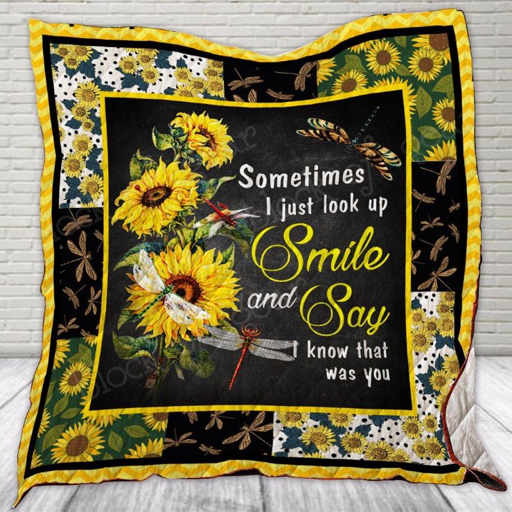 Dragonfly Sunflower Smile And Say Quilt Blanket