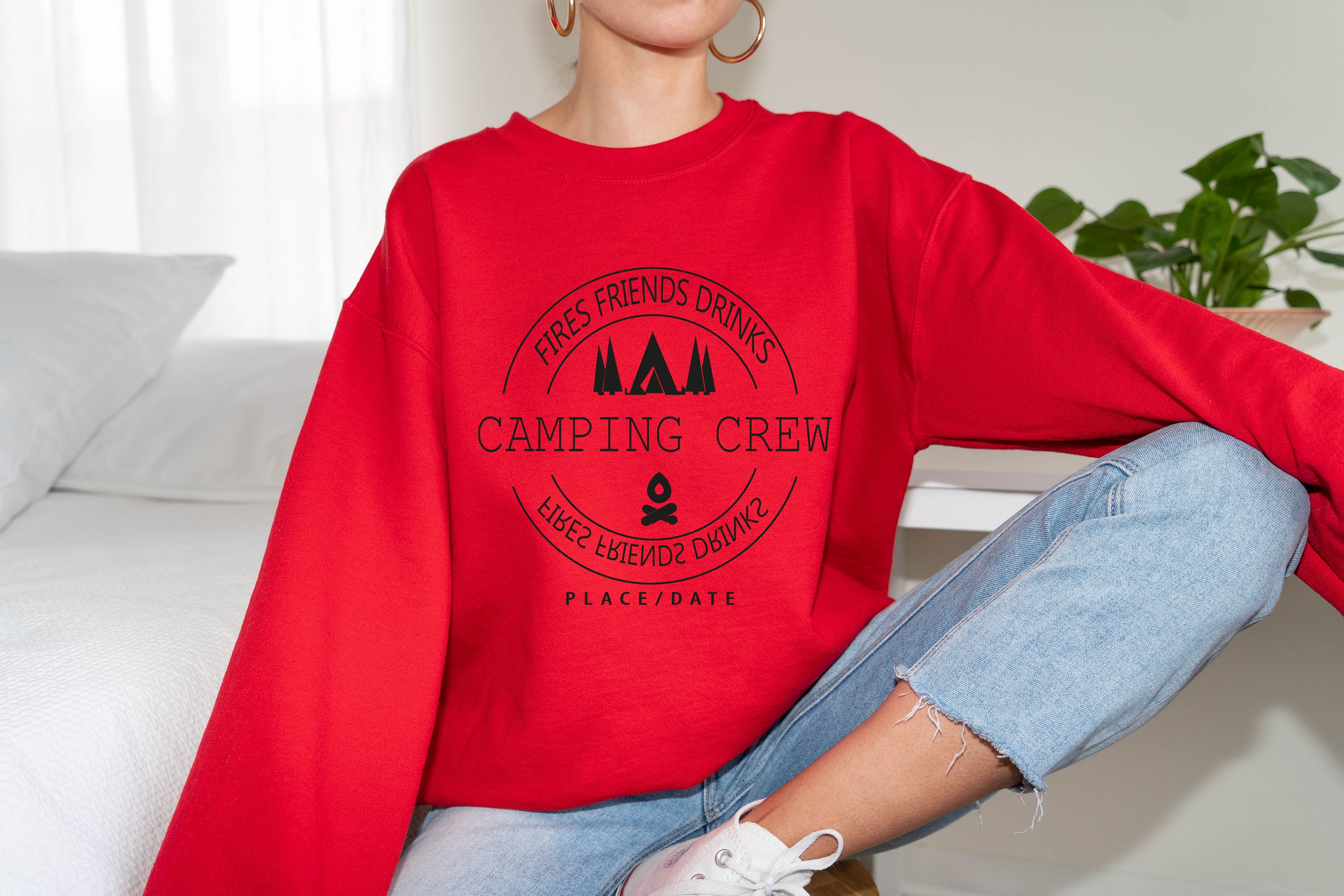 Fires Friends Drinks Camping Crew Unisex Sweatshirt