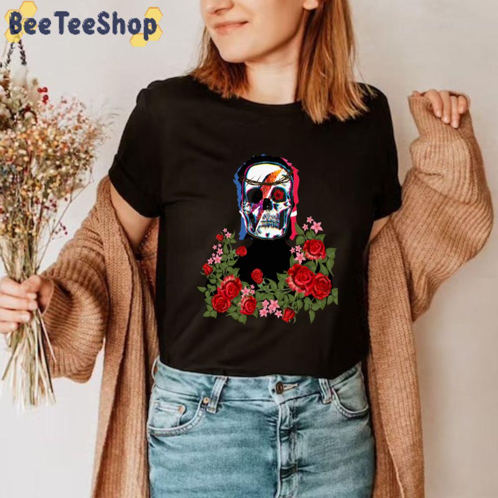 Flowers And Skull. David Bowie Style Unisex T-Shirt