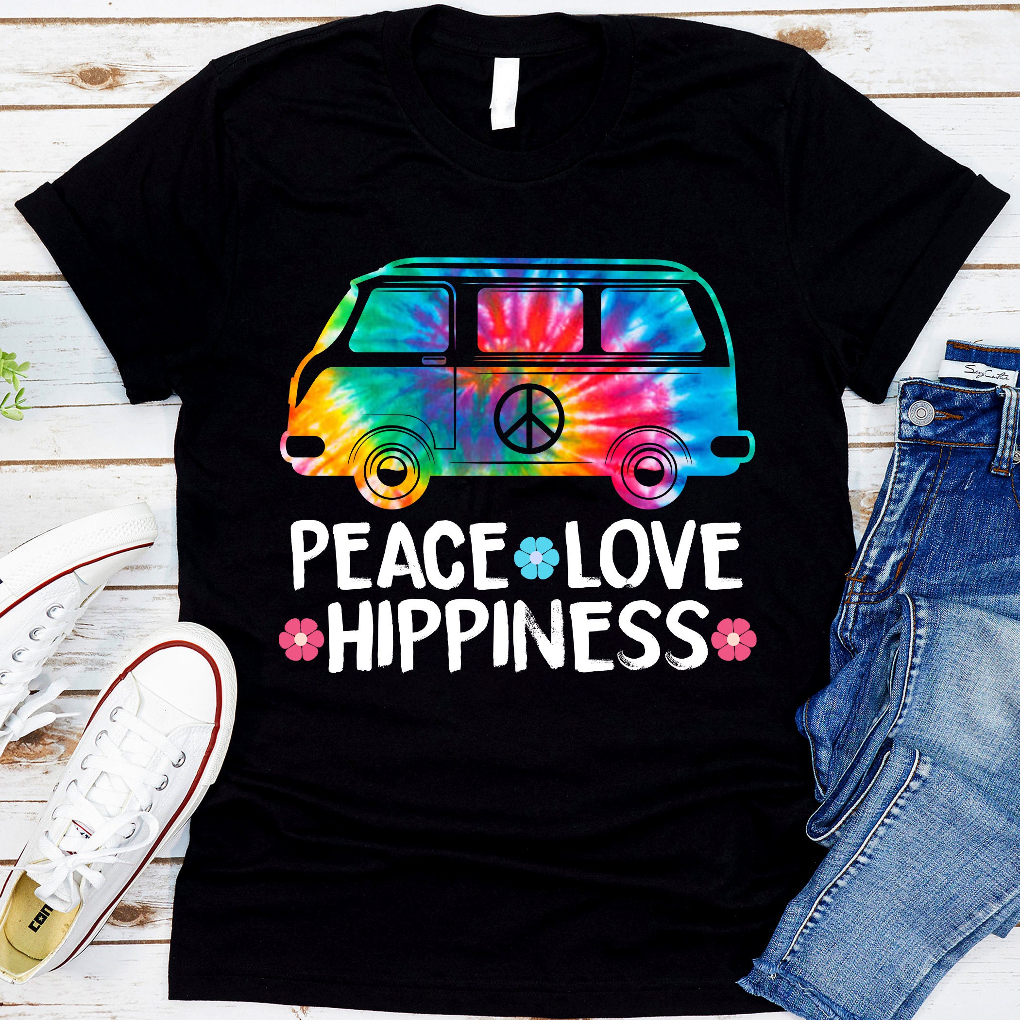 Funny Colorfull Tie Dye Color Peace Love Hippiness Unisex T-Shirt