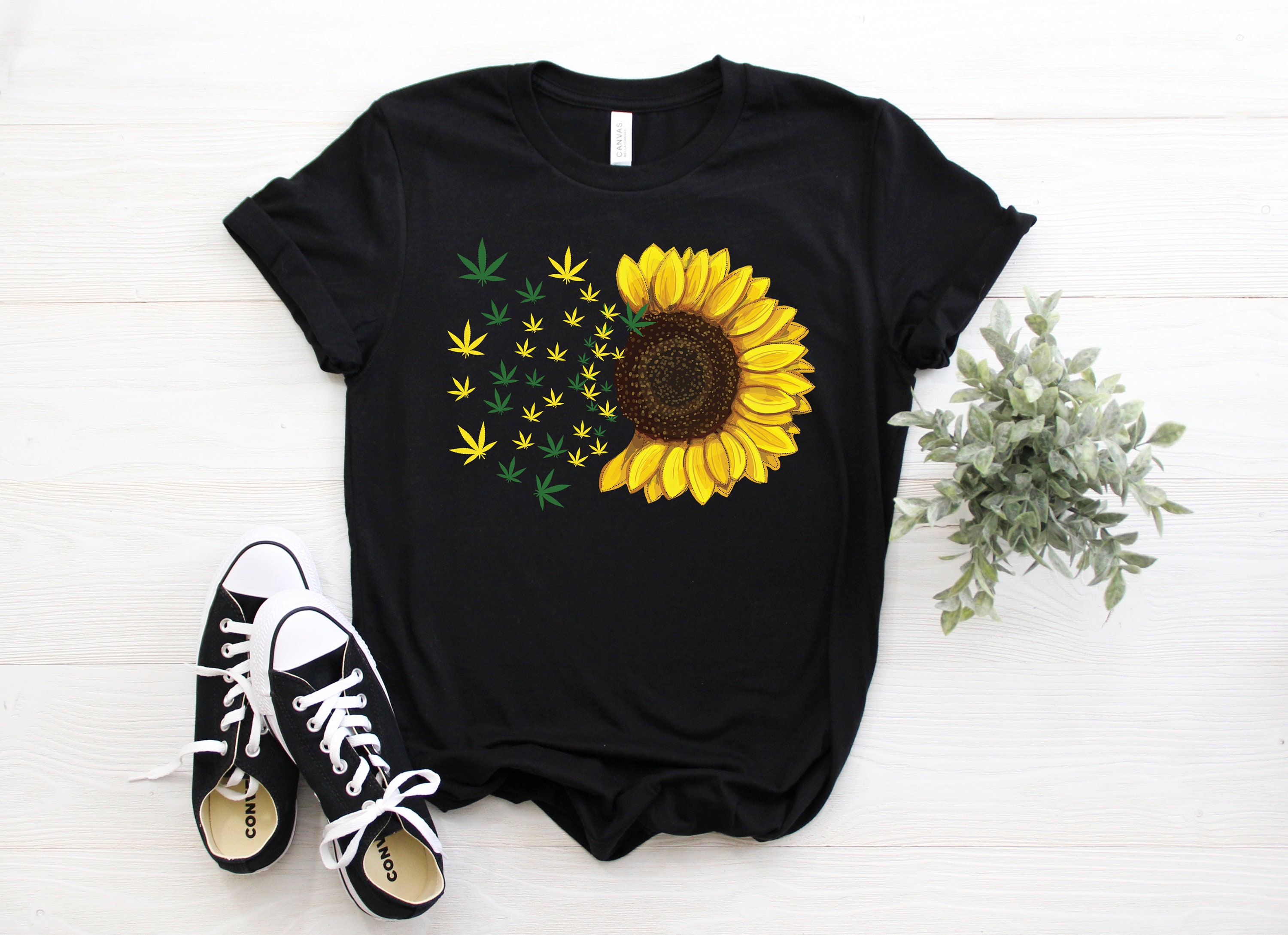 Funny Hippie Sunflower Weed Cannabis Peace Unisex T-Shirt