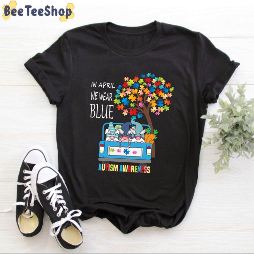 Funny Rabbit With Autism Tree In April We Wear Blue Autism Awareness Unisex T-Shirt