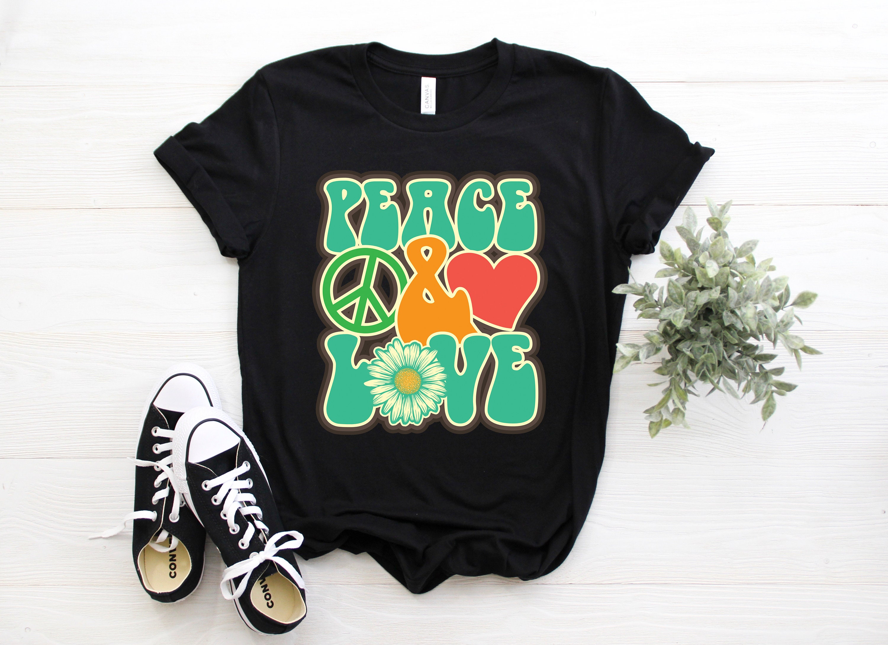 Green Style Peace And Love Hippie Unisex T-Shirt