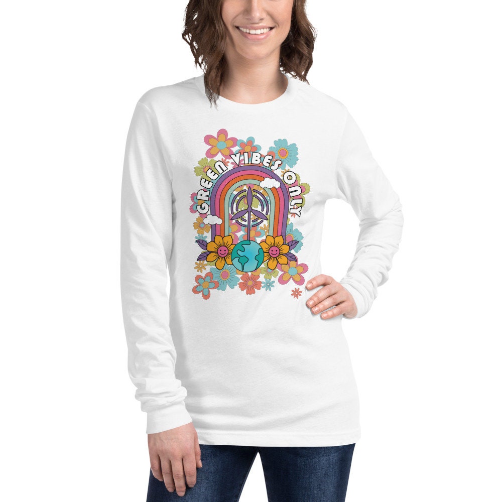 Green Vibes Only Flower Power70s Vintage Style Rainbow Hippie Unsiex T-Shirt