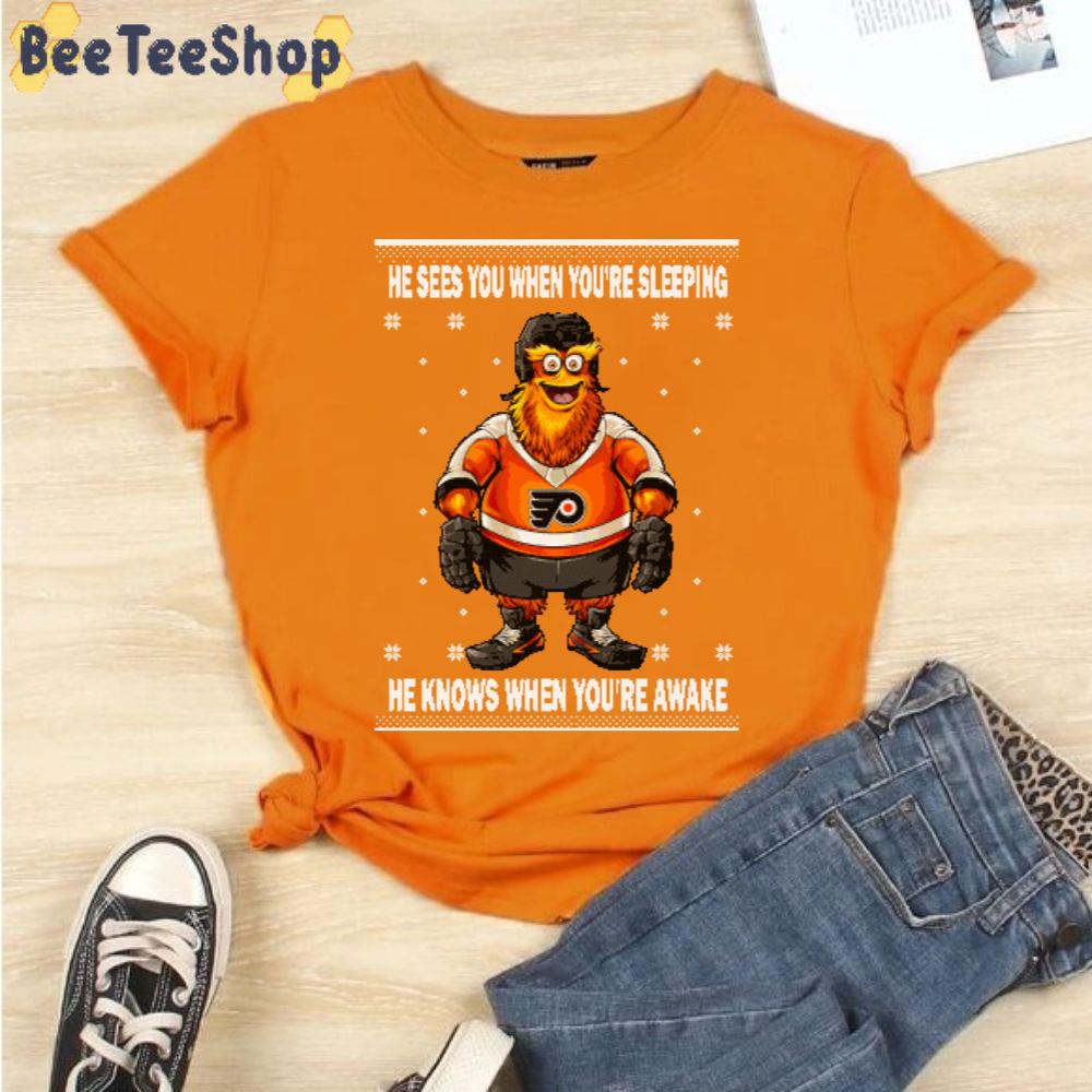 He Sees You When You Are Sleeping Gritty Philadelphia Flyers Hockey Unisex T-Shirt