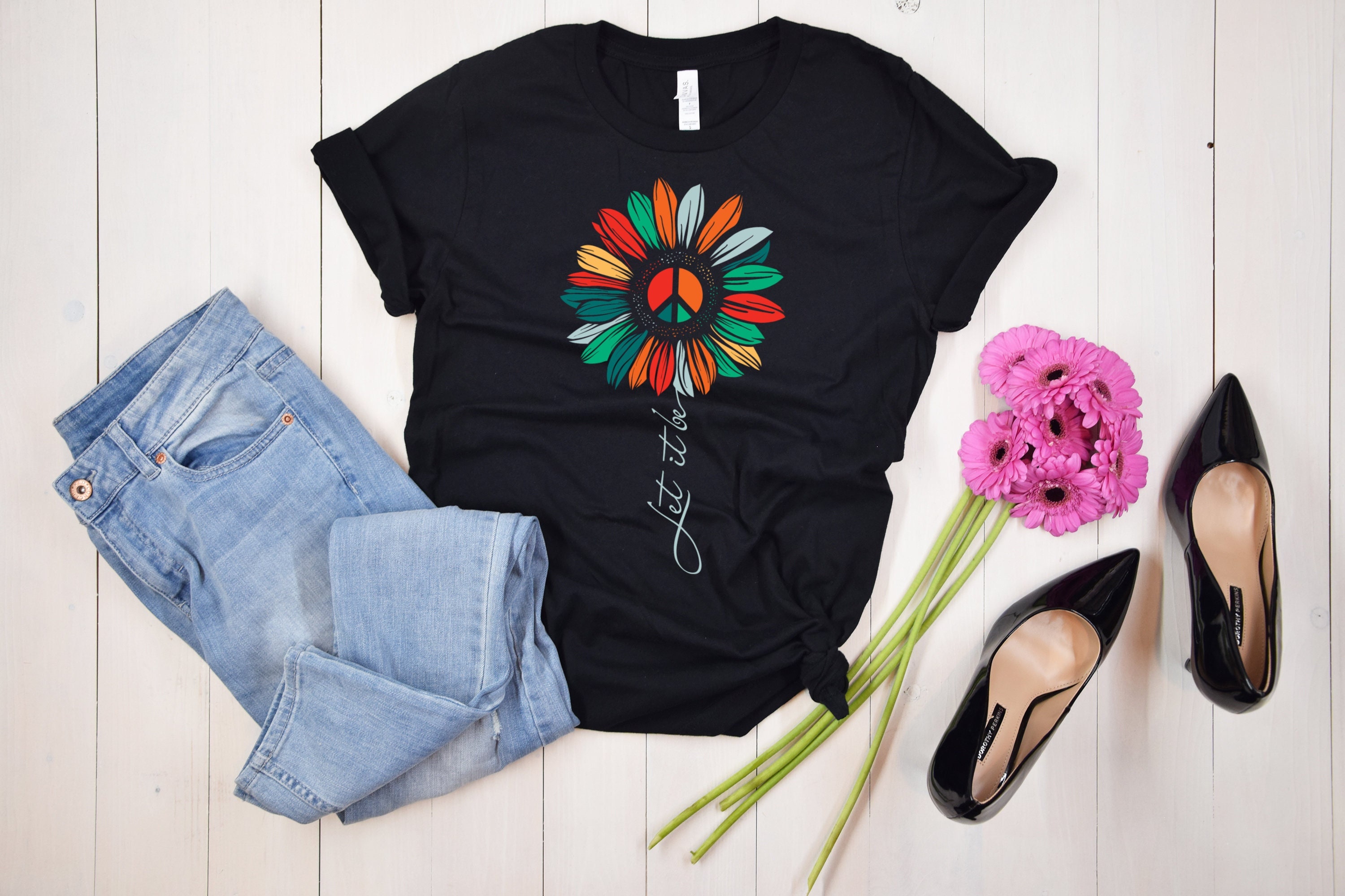 Hippie Sunflower Let It Beunisex T-Shirt