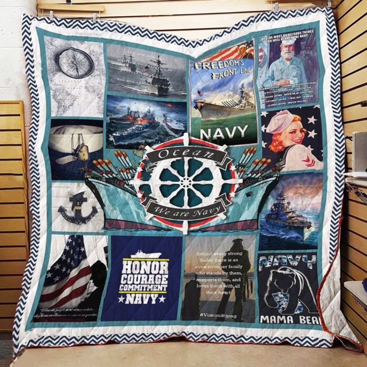 Honor Courage Commitment Proud Us Navy Quilt Blanket