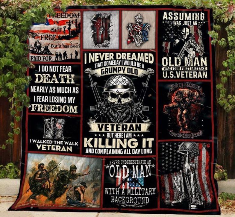 I Am A Grumpy Old Veteran Quilt Blanket