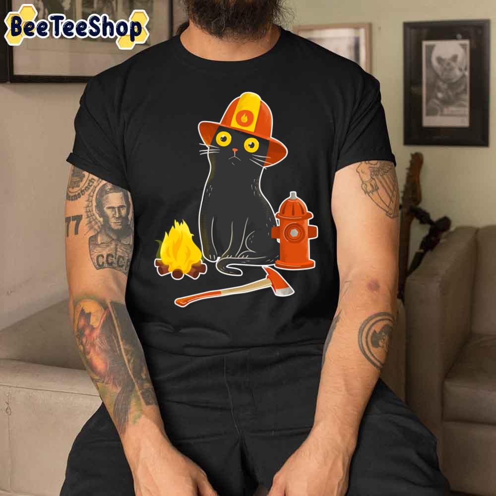 Intense Gaze Firefighter Cat Unisex T-Shirt