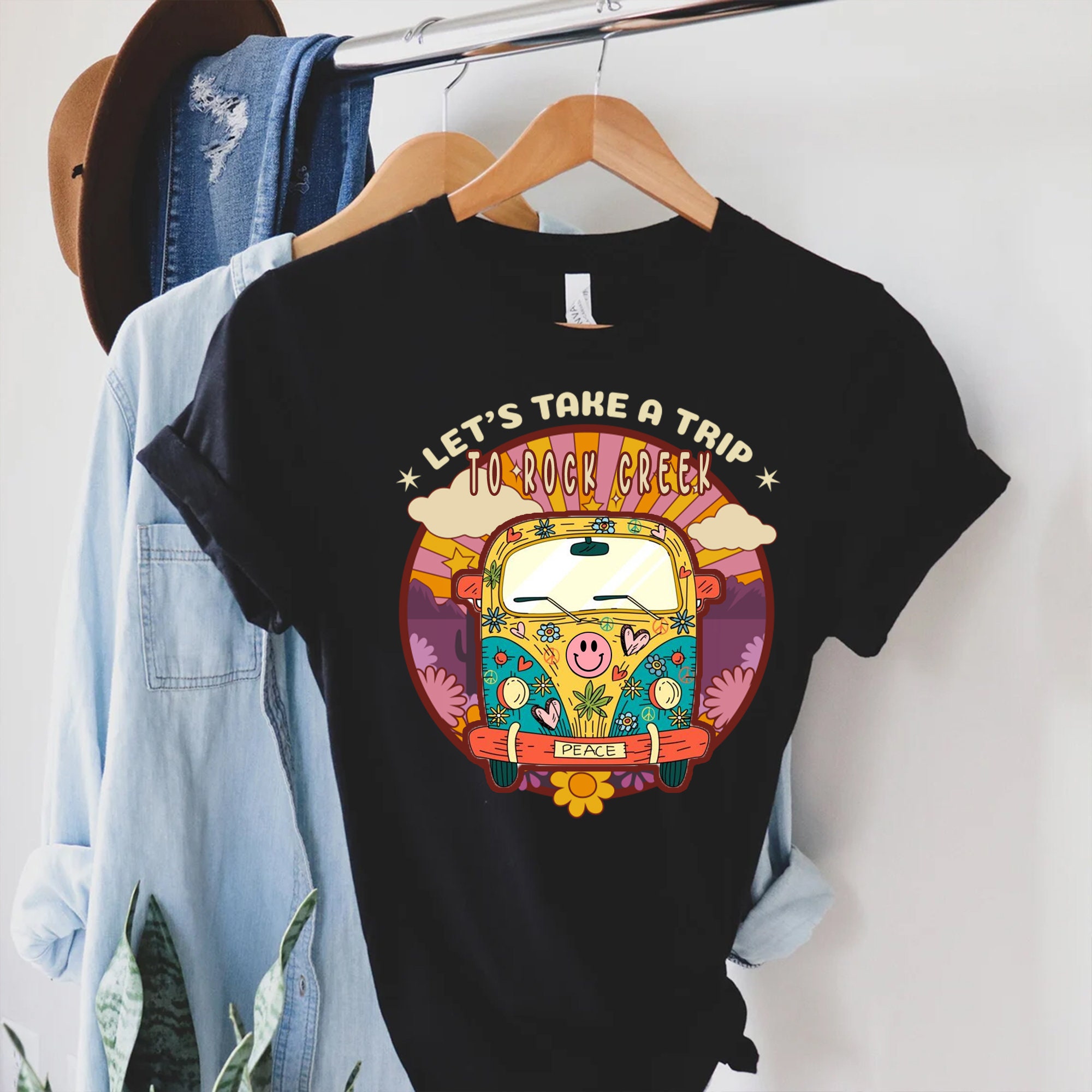 Let’s Take A Trip To Rock Creek Smiley Face Hippie Car Unisex T-Shirt