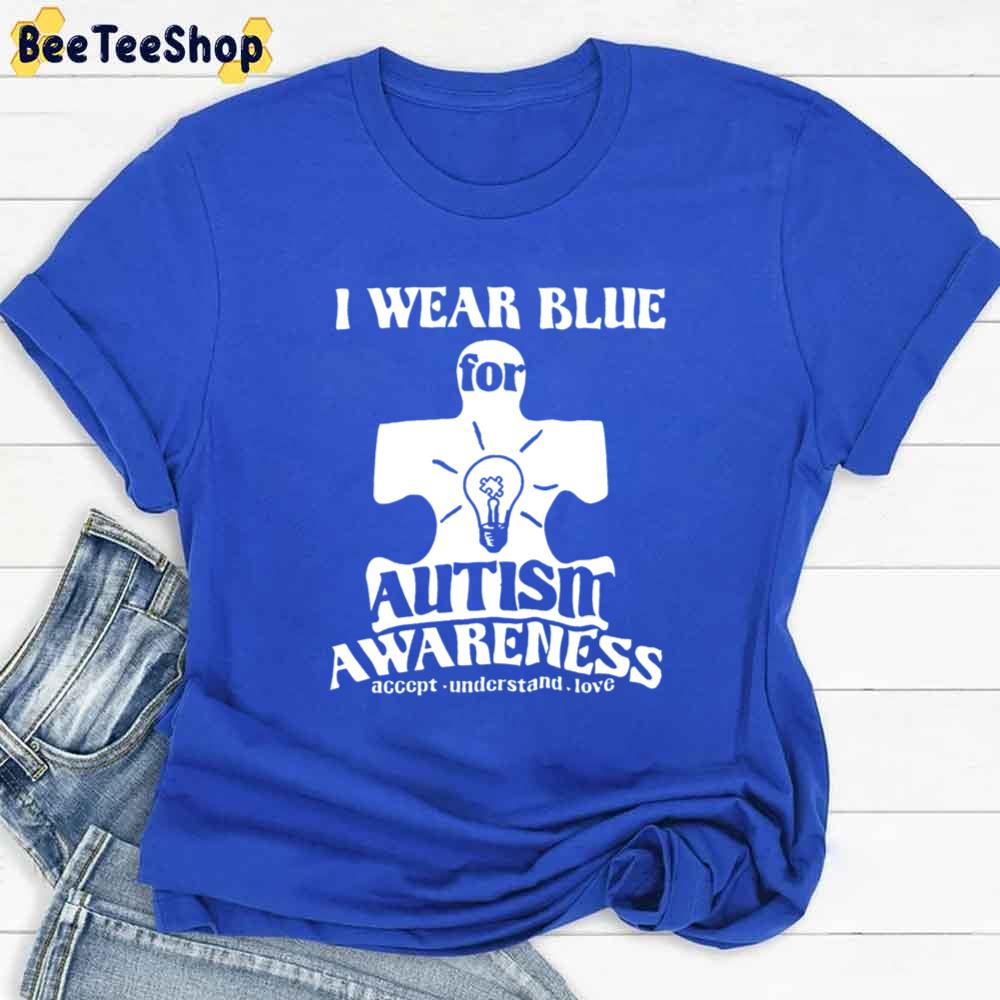 Light And Puzzle Piece I Wear Blue For Autism Awareness Unisex T-Shirt