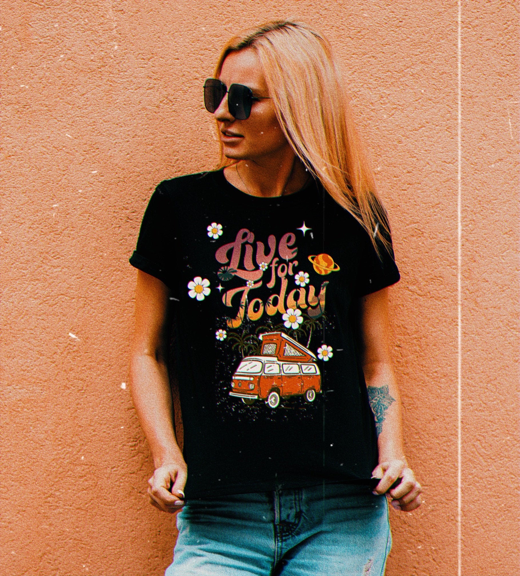 Live For Today Ladies 70s 80s Vintage Retro Unisex T-Shirt