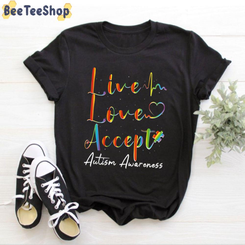 Live Love Accept Colorful Autism Awareness Unisex T-Shirt