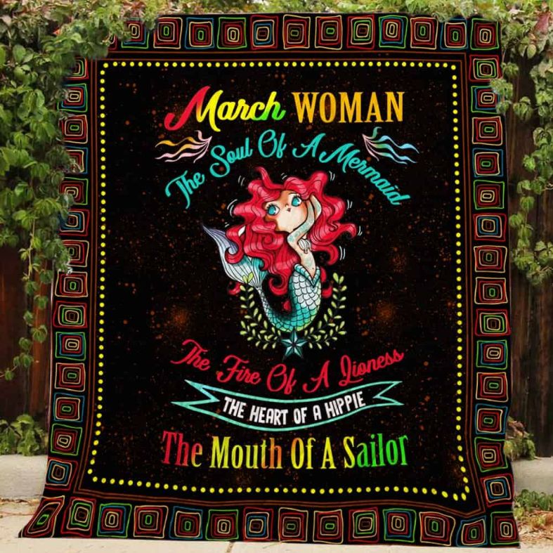 March Woman Mermaid The Fire Lioness Quilt Blanket