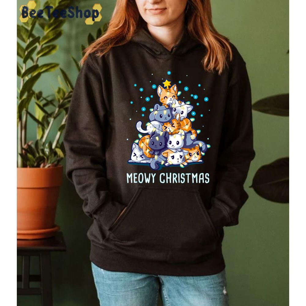 Meowy Christmas Cat Christmas Tree Lights Unisex Sweatshirt