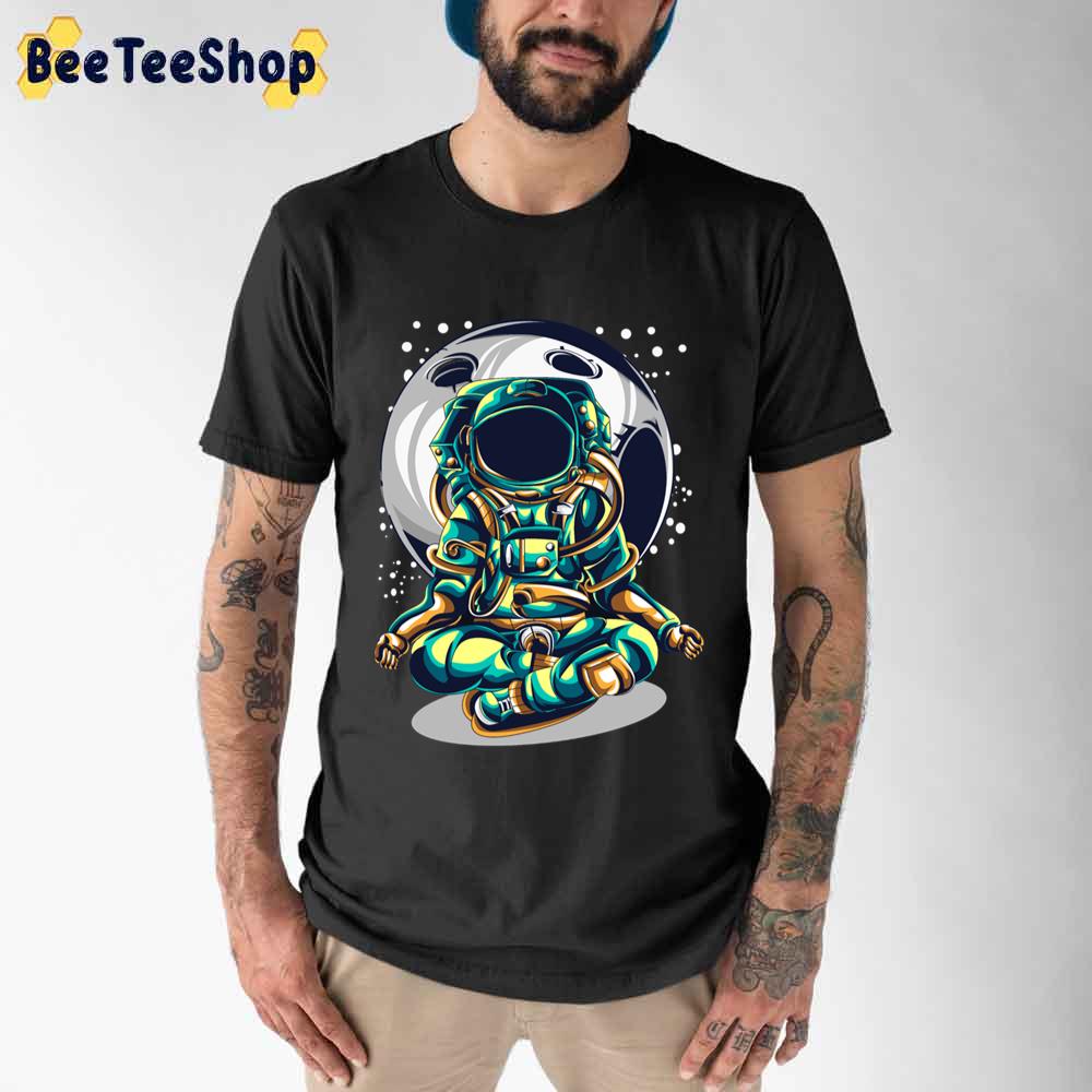 Moon Astronaut Sitting In Yoga Child Pose Unisex T-Shirt