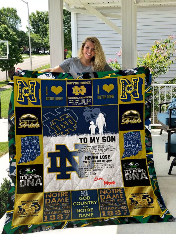 Notre Dame Fighting Irish To My Son Love Mom Quilt Blanket