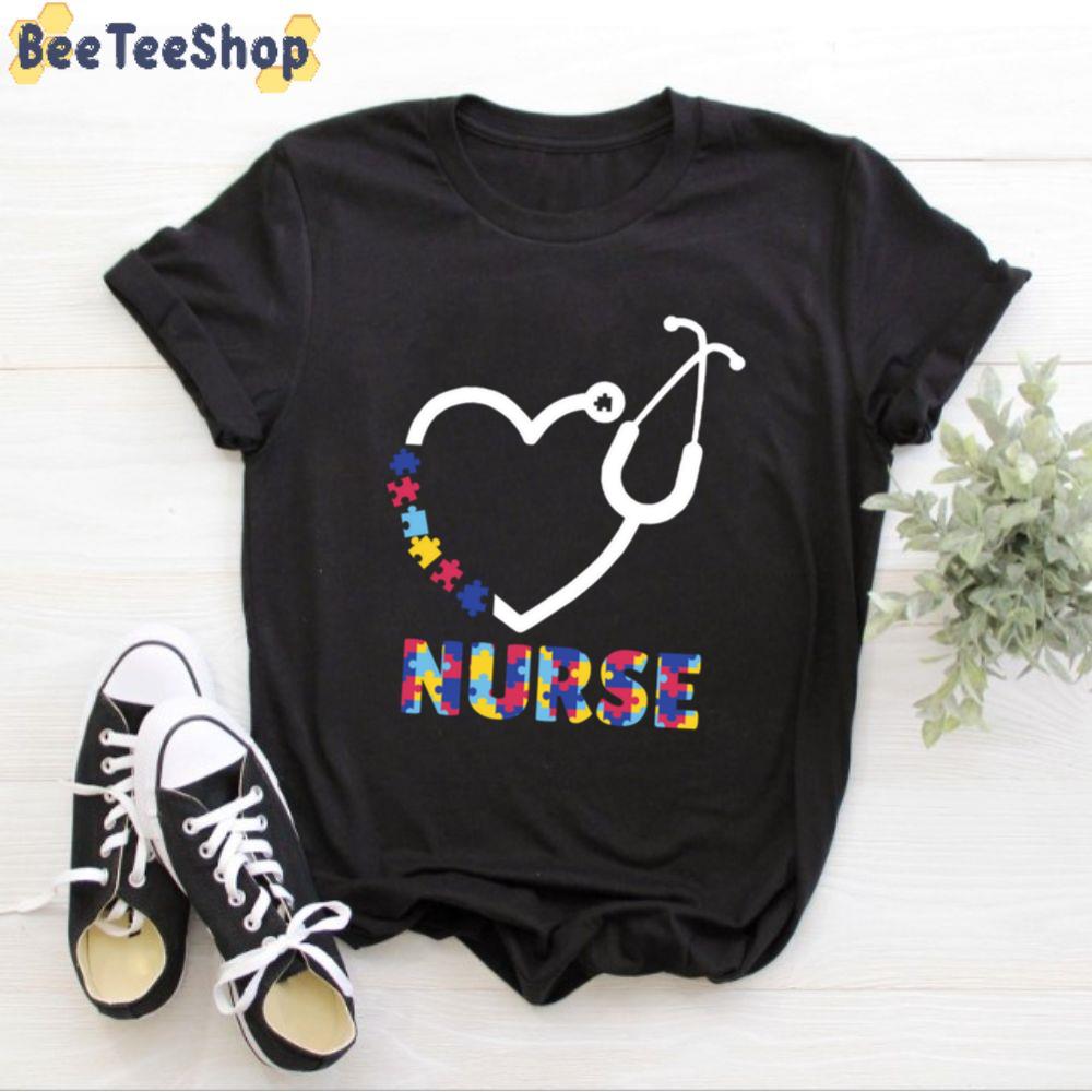 Nurse Autism Puzzle Stethoscope Heart Autism Awareness Unisex T-Shirt