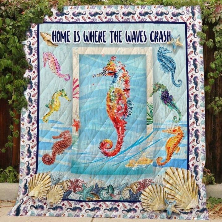 Ocean Seahorse Home Is Where The Waves Crash Quilt Blanket