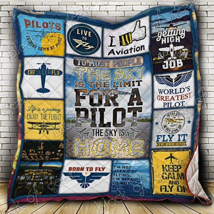 Pilot The Sky Is Home Quilt Blanket